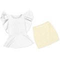 Summer Sexy Formal Ruffle Tops and Mini Skirt Office Ladies Two Piece Short Set Women Clothing